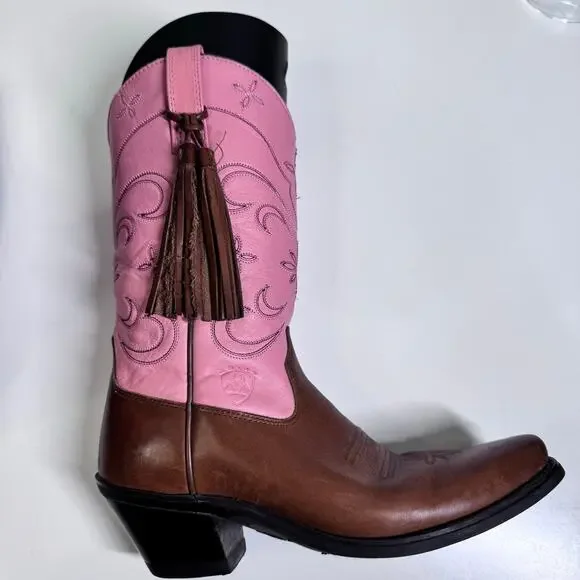 ARIAT Boots 6B Moon Fringe Tassels Cowboy Snipe Toe Cowgirl Rodeo Pink Western - Picture 7 of 12
